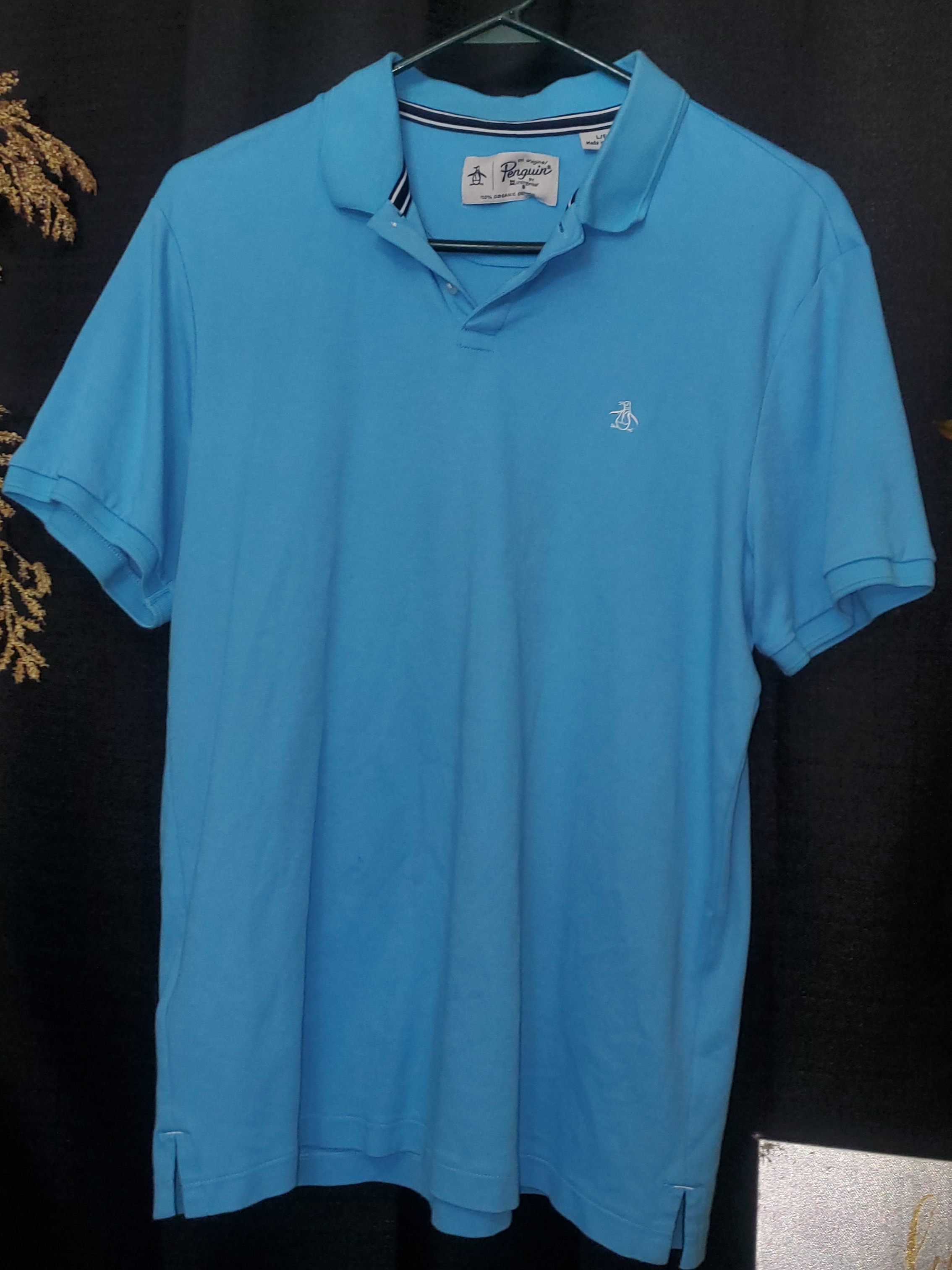 Penguin Sz Lg Men’s Collared Quarter Button Polo Shirt 100% Organic Cotton
